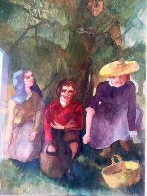 Jan Dirk Pijper - Fruitplukkers - Aquarel, Ingelijst kopen? Bied vanaf 35!