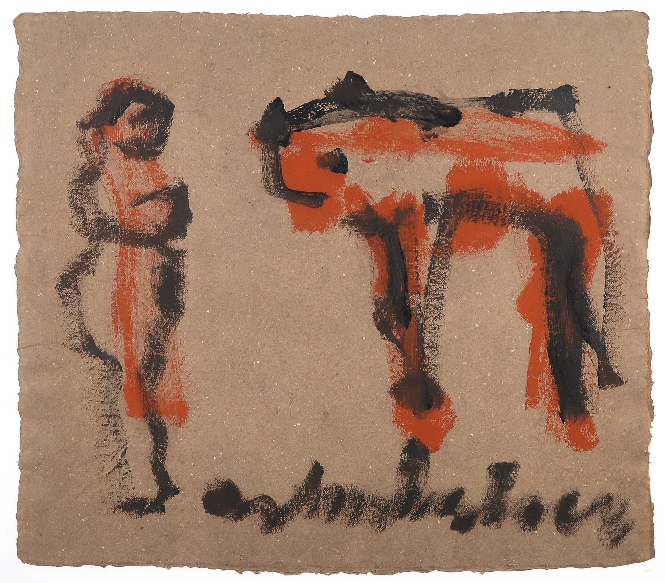 Anton Heyboer - Gouache op papier, Z.T. Mensfiguur en dier - Ingelijst kopen? Bied vanaf 300!