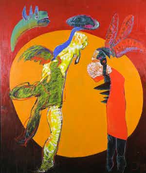 Franscz Witte - Acryl op doek, Z.T. Fantasiefiguren verkocht voor € 80!