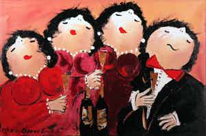 Theo Broeren - Acryl op doek, Natafelen (Groot) verkocht voor € 70!