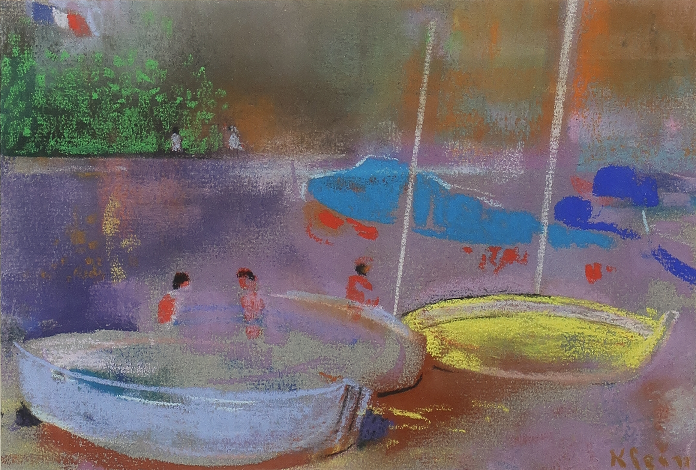 Frits Klein - Pastelkrijt op papier, Zonder titel - Ingelijst verkocht voor € 150!