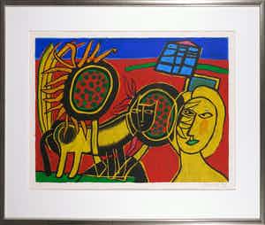 Corneille - Zeefdruk, La maison bleue - Ingelijst (Groot) verkocht voor € 250!