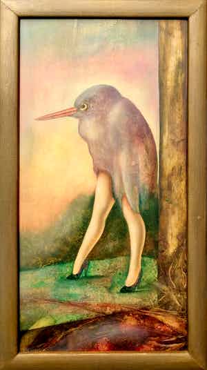 Johannes Garst - 5 Muze - surrealistisch werk - vogel met dames benen verkocht voor € 90!