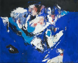 Charlotte Molenkamp - Olieverf op papier, Compositie in blauw - Ingelijst (Groot) kopen? Bied vanaf 400!