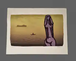 Wally Elenbaas - grote 1970 kleuren lithografie "vrouwelijk naakt aan de kust" oplage (80) verkauft für € 69!