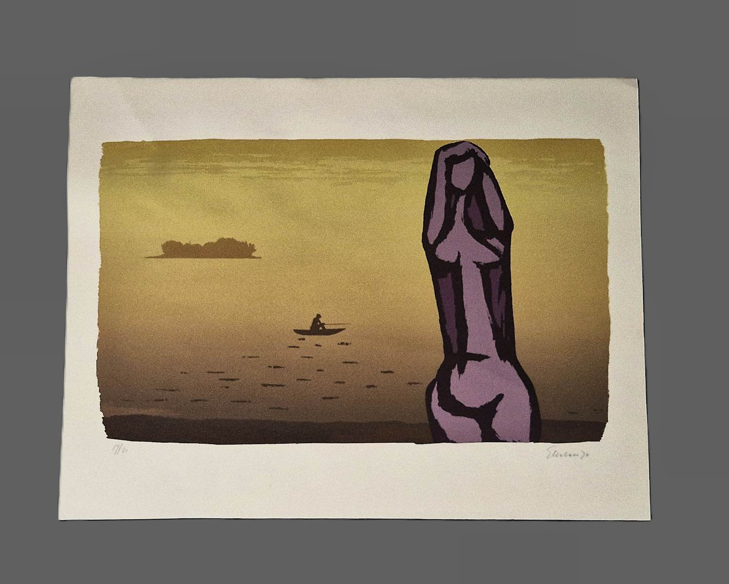 Wally Elenbaas - grote 1970 kleuren lithografie "vrouwelijk naakt aan de kust" oplage (80) kopen? Bied vanaf 69!