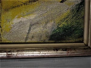 Niet of onleesbaar gesigneerd - Intrigerend Abstract jaren 50/60 olieverf doek - monogram - Originele lijst kopen? Bied vanaf 1!