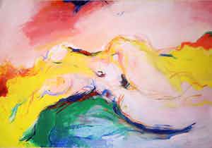 Franscz Witte - Acryl op papier, Liggend naakt (Groot) verkocht voor € 80!