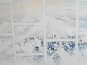 Cornelia van Beveren - potloodtekening - Besneeuwde bergtoppen - ingelijst kopen? Bied vanaf 95!