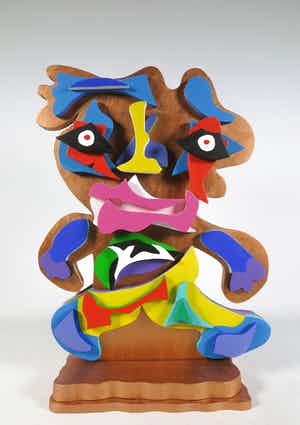 Roja Ting - Tweezijdig beschilderd houten sculptuur verkocht voor € 350!