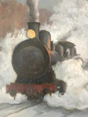 Jan Scholten - Stoomlocomotief door winters landschap kopen? Bied vanaf 250!