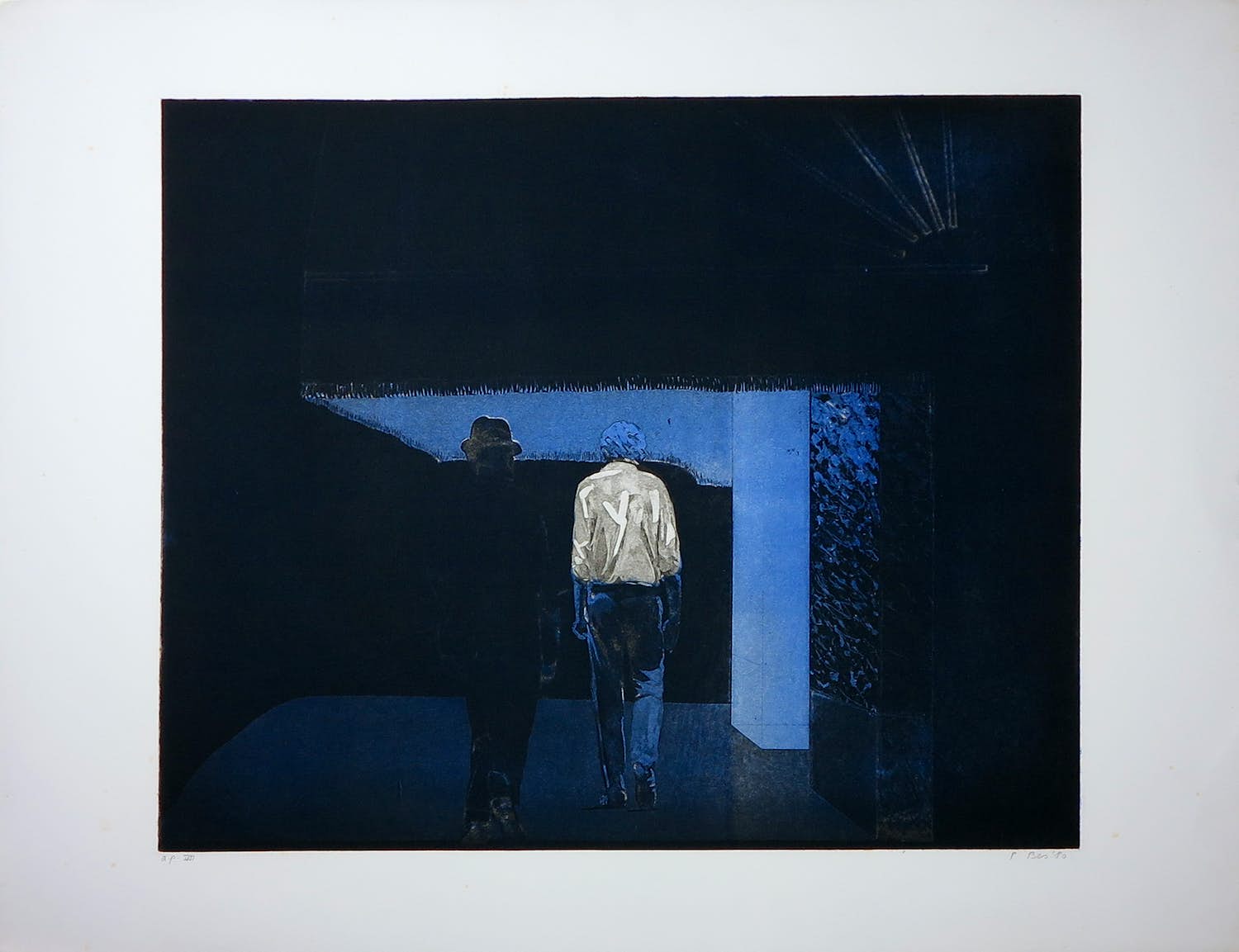 Peter Bes - Ets en aquatint, Twee mannen verkocht voor € 50!