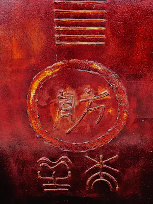 Walter van Oel - groot reliëf rood gelakt olieverf op doek "honouring Chinese characters" kaufen? Bieten Sie von 99!