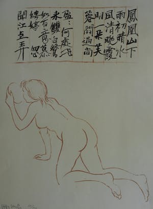 Niet of onleesbaar gesigneerd - Litho , “Vrouw met spiegel en Japanse(?) tekens” – gesigneerd kopen? Bied vanaf 1!