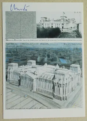 Christo - Collage Reichstag Berlin - 1995 - handgesigneerd -ready to frame kopen? Bied vanaf 85!