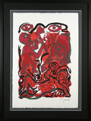 A.R. Penck - Zeefdruk opgedragen aan Mikis Theodorakis - Ingelijst kopen? Bied vanaf 1!