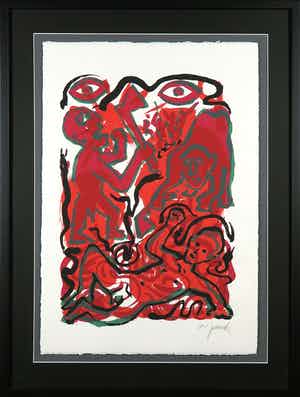 A.R. Penck - Zeefdruk opgedragen aan Mikis Theodorakis - Ingelijst verkocht voor € 1!