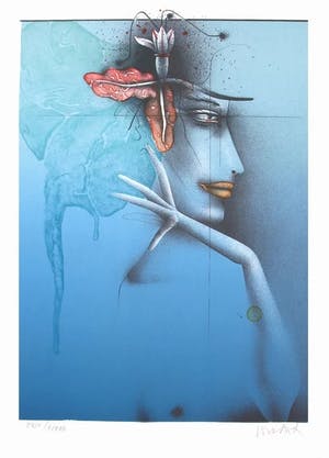 Paul Wunderlich - Tete d' une femme, bleu - Lithografie - Handgesigneerd kopen? Bied vanaf 65!