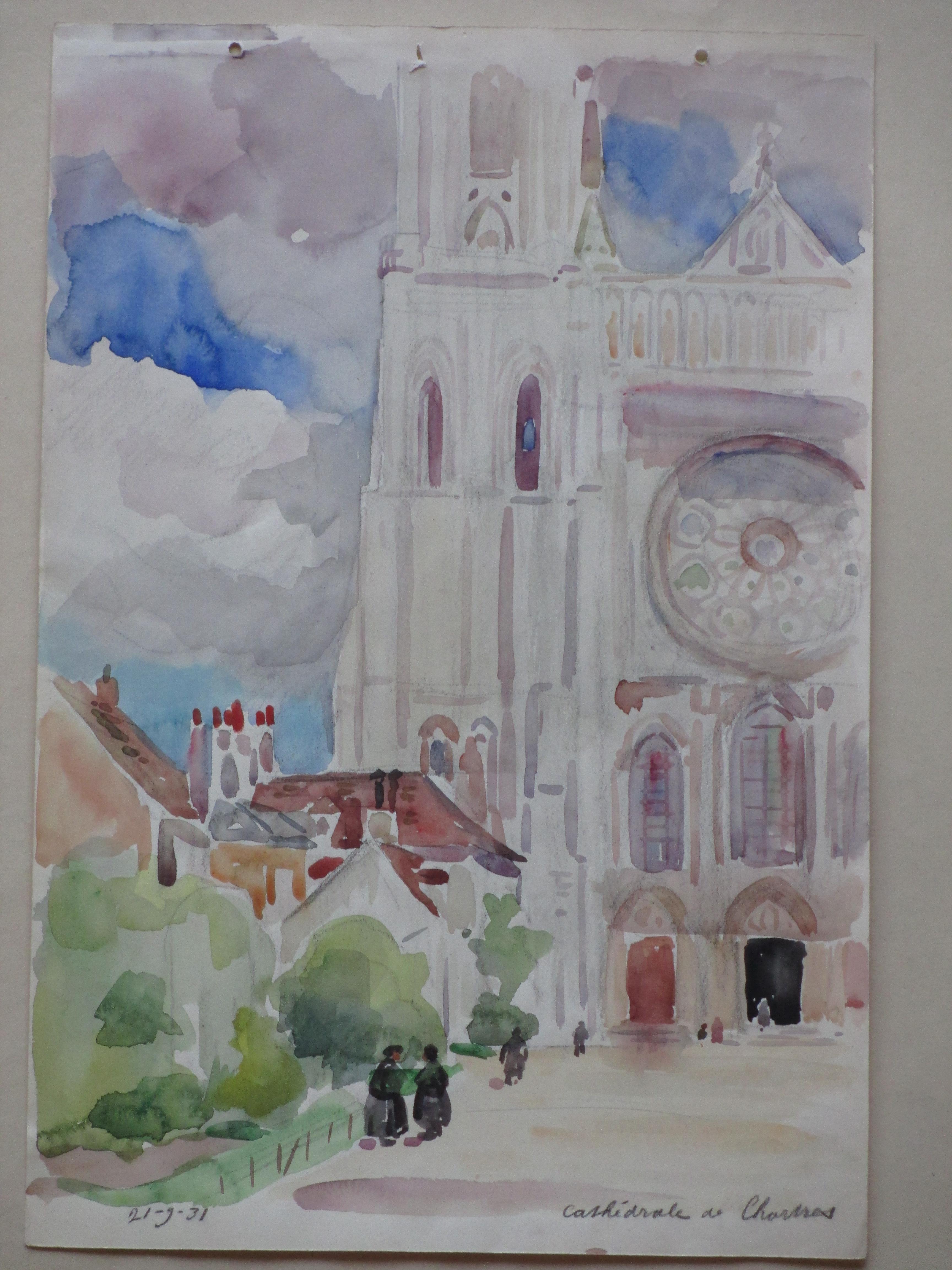 Han Krug - Cathedrale de Chartres - Aquarel kopen? Bied vanaf 25!