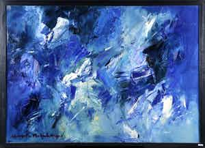 Charlotte Molenkamp - Groot werk in blauw - Olieverf op doek verkocht voor € 2950!