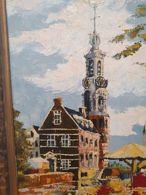 Niet of onleesbaar gesigneerd - Bloemenmarkt Amsterdam met zicht op de Munttoren kopen? Bied vanaf 1!