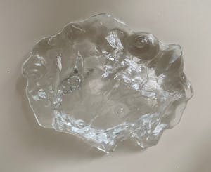 Jolanda Prinsen - Zware glazen schaal met een decor van schelpen en kokkels kopen? Bied vanaf 50!