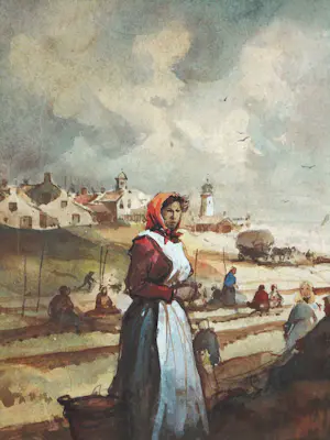 Reint de Jonge - Aquarel - Vissersdorp in de Branding kopen? Bied vanaf 125!