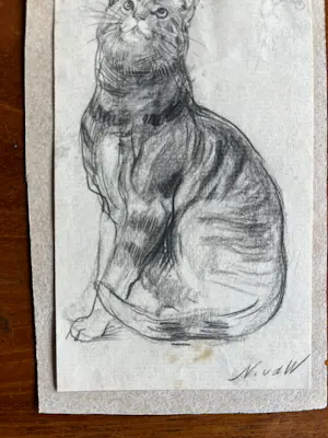 Nicolaas van der Waay - Tekening van een kat (verso studietekening) kopen? Bied vanaf 75!