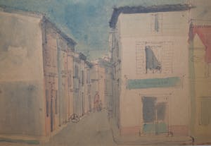 Niet of onleesbaar gesigneerd - Arles 1954 - pentekening met aquarel kopen? Bied vanaf 10!