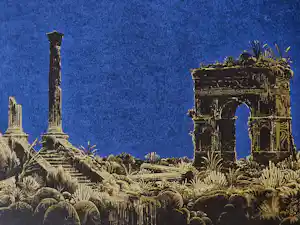 Jos Muris - Erg mooie kleuren - Zeefdruk "Een landschap met ruines" beperkte oplage (115) vendu pour 50€ !