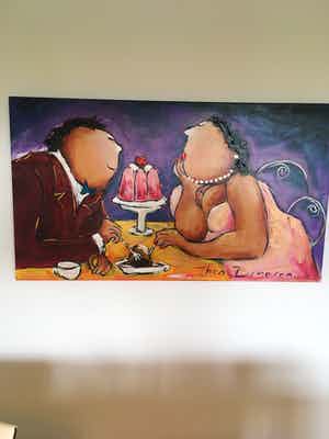 Theo Broeren - Acryl op doek ‘ Inge & JR ‘ verkocht voor € 200!
