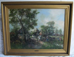 Theodorus van Oorschot - Olieverf op doek , Brabants landschap met boerin – ingelijst – 78 x 98 cm kopen? Bied vanaf 200!