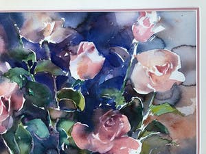 Hen Euverman - stilleven met bloeiende roze rozen kopen? Bied vanaf 50!