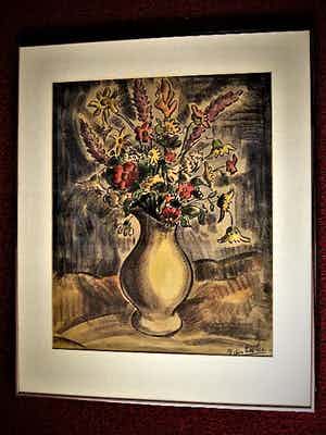 Dirk den Exter - Vroeg & Naïef - 1935 - Aquarel/Pastel - Boeket met Ridderspoor - gesigneerd verkocht voor € 10!