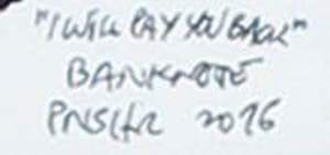 PNSHR - Twee met gouache beschilderde bankbiljetten, I will pay you back & Viet no - Ingelijst kopen? Bied vanaf 1!