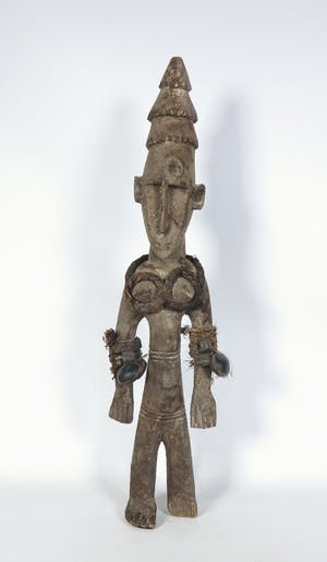 Bamana - Houten beeld, Vrouw met hoed en magische voorwerpen kopen? Bied vanaf 1!