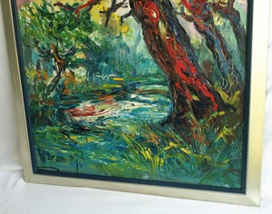 Hasan Djaafar - Ingelijst, olieverf op doek op board (marouflé), “Rode boom” – Groot - 93 x 73 kopen? Bied vanaf 300!