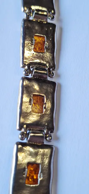 Ambachtelijke prachtige goudbruin amber sterling zilveren schakel armband kopen? Bied vanaf 125!