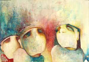 Annica Koot - Acryl op papier, De buitenstaanders verkocht voor € 1!