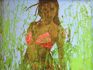 Emilio Kruithof - VROUW IN BIKINI / KLEURZEEFDRUK / 100x98cm / KADER / SIG / 2006 verkocht voor € 95!