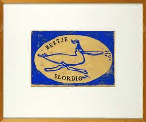 Karin Bos - Houtsnede, Beetje slordig - Ingelijst verkocht voor € 20!