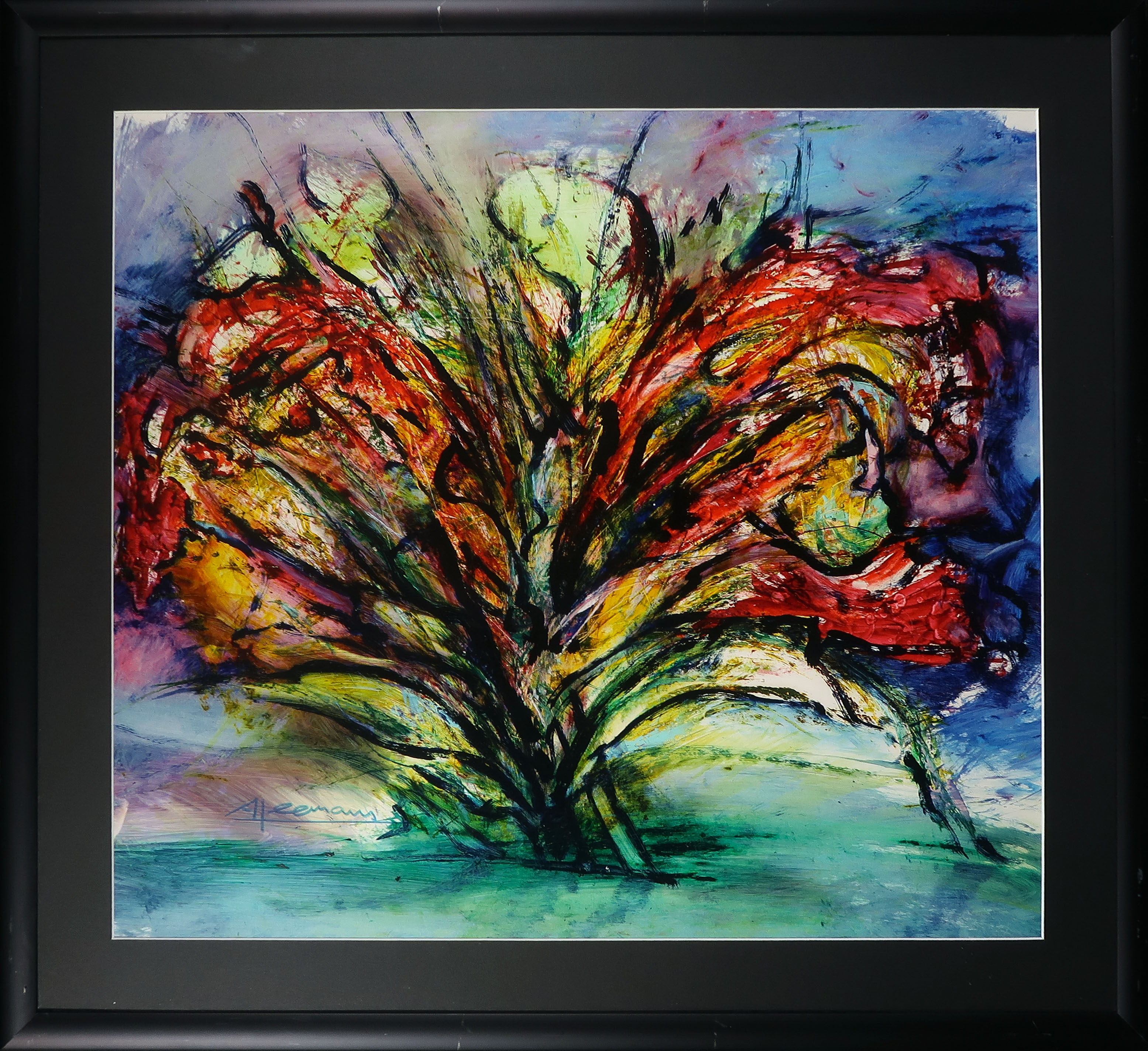 Niet of onleesbaar gesigneerd - Acryl en ecoline op papier, Fantasieboom - Ingelijst kopen? Bied vanaf 1!