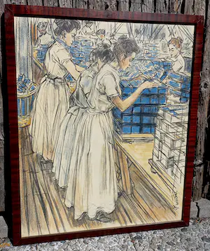 Jan Toorop - Inpakkerij in kaarsenfabriek, litho (netjes ingelijst) kopen? Bied vanaf 375!