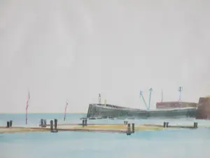 Jos van den Berg - Twee havengezichten in Veere - Gemengde techniek kopen? Bied vanaf 48!