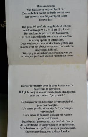 Koninklijke Van Kempen & Begeer - Zilver in floatglas , “Perspectief” – ontwerp: Hein Antheunis, 1997 kopen? Bied vanaf 1!