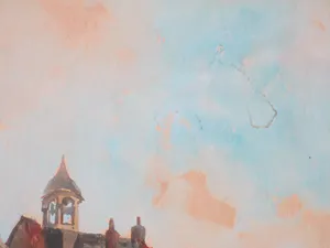 Adriaan Terhell - Hollandse stad met schippers in gracht - Aquarel kopen? Bied vanaf 40!