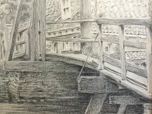 Sebo Detmers - Kwakelbrug Edam | tekening - ingelijst kopen? Bied vanaf 35!