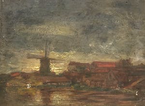 Niet of onleesbaar gesigneerd - Olieverf op paneel, Landschap met molen kopen? Bied vanaf 1!