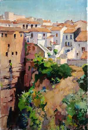 Henk van Leeuwen - Gezicht op Ronda (Spanje) verkocht voor € 150!