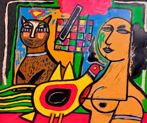 Corneille - Le damier amoureux, zeefdruk (netjes ingelijst, groot!) verkocht voor € 495!